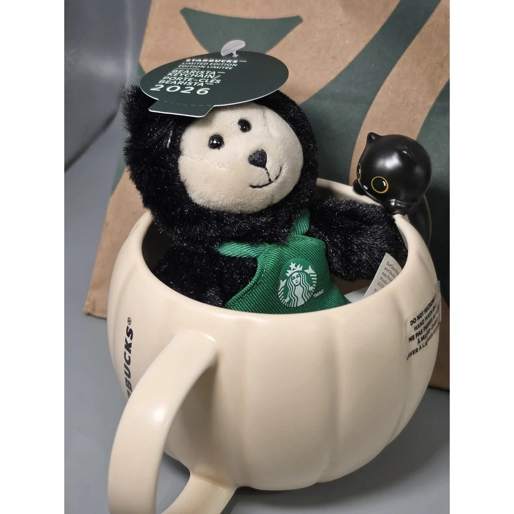 Starbucks 2026 Bearista Black Cat Plush Keychain Pumpkin Mug 12oz Halloween Set